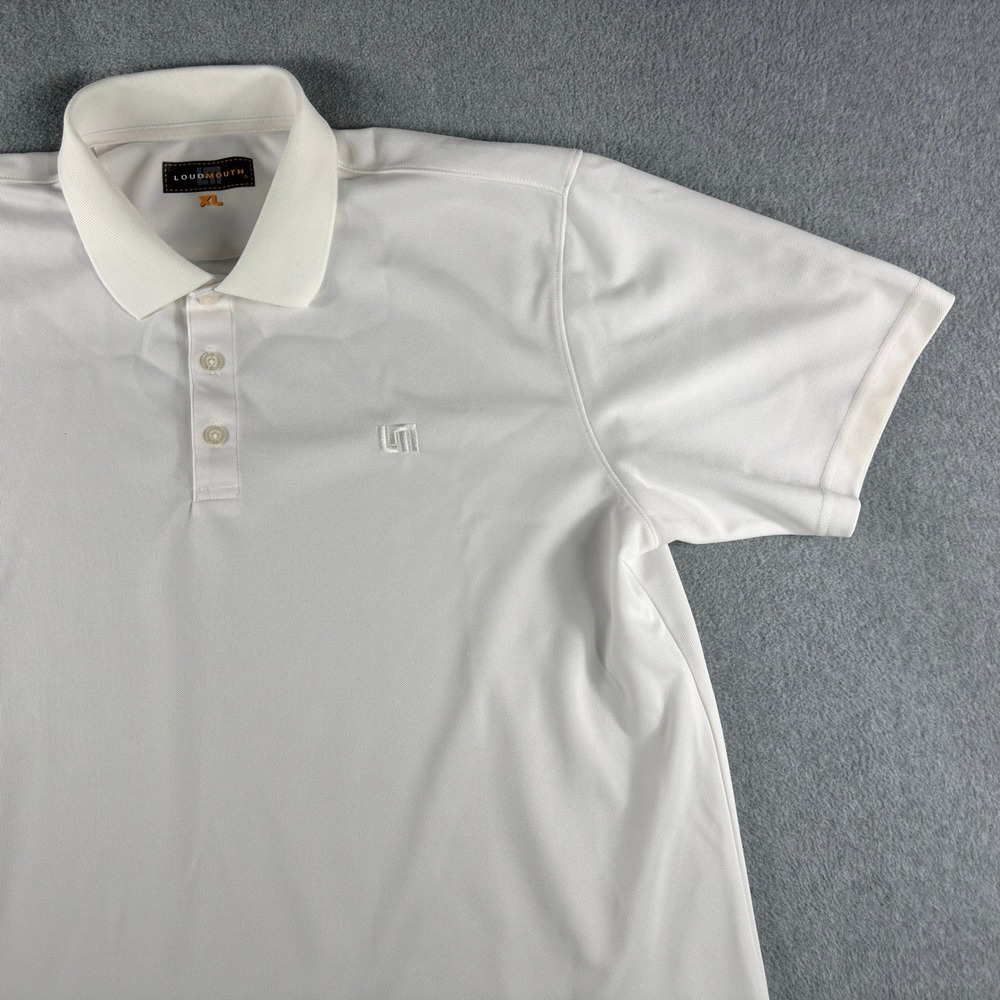 Loudmouth Polo Shirt Mens XL White Short Sleeve Pique Golf Sport Activewear